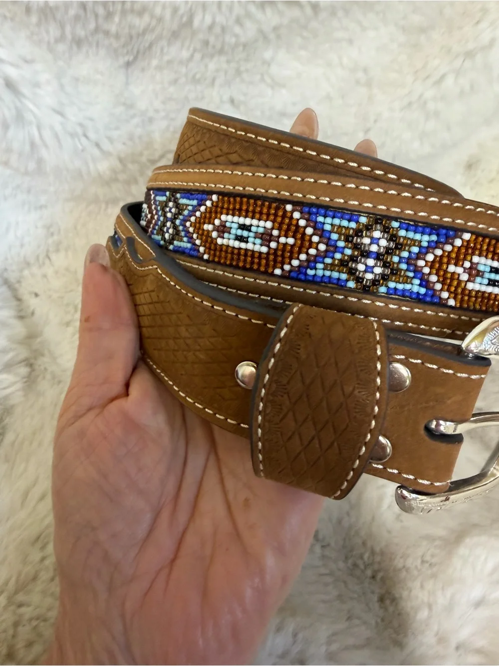 Nocona Men's Brown Leather Beaded Western Belt Size 44